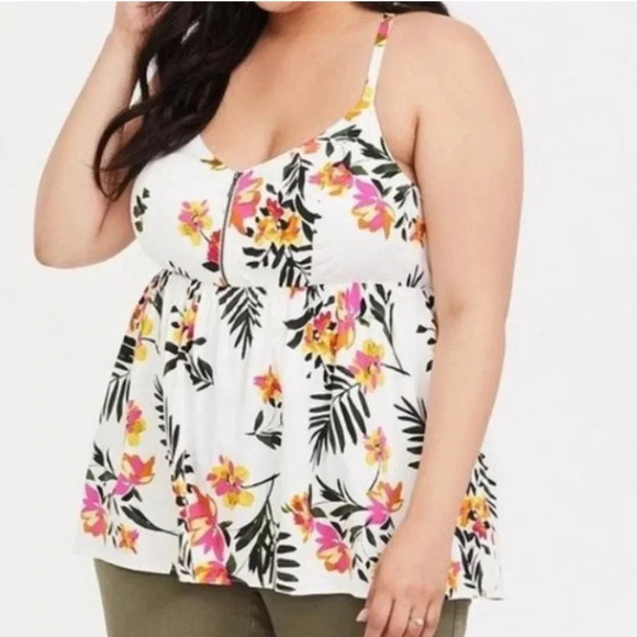 TORRID FLORAL TANK BLOUSE TROPICAL RACER BACK FLOWY CUTE BRIGHT VACATION - Picture 2 of 8